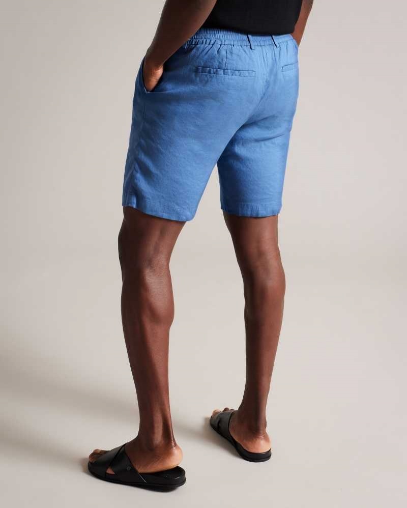 Medium Blue Ted Baker Leder Linen Blend Half Elasticated Shorts | US0000692