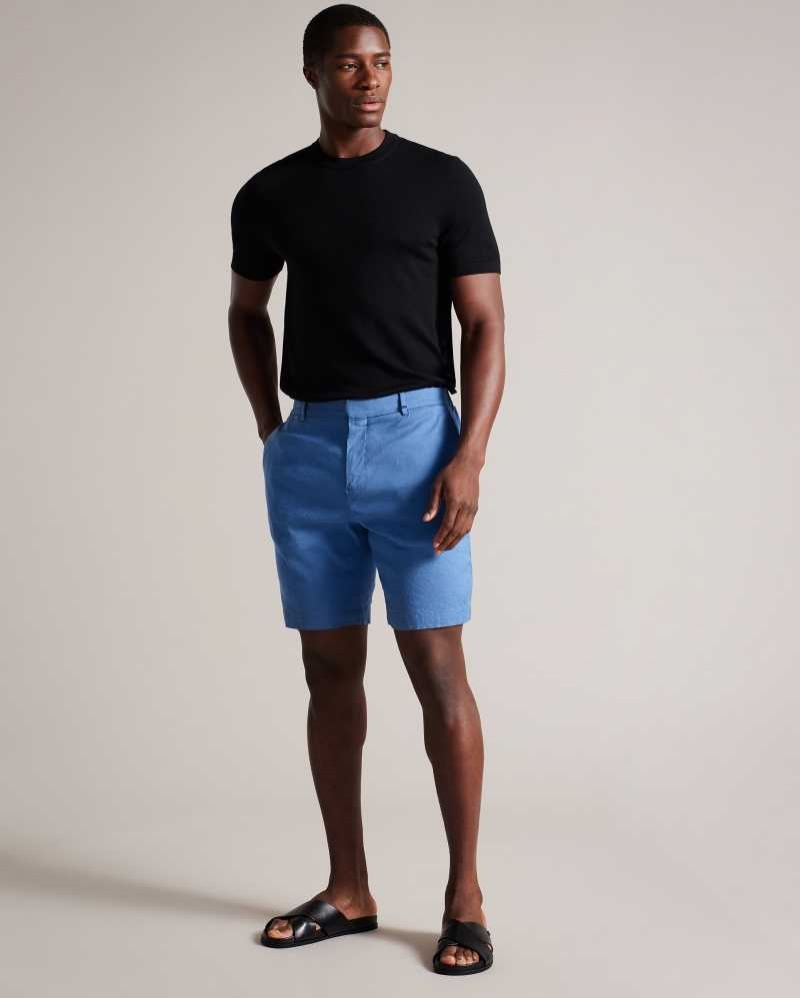 Medium Blue Ted Baker Leder Linen Blend Half Elasticated Shorts | US0000692