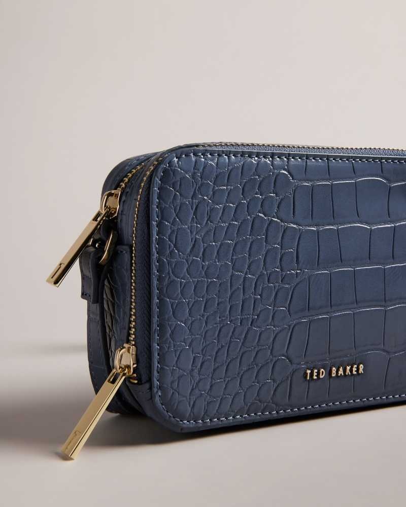 Medium Blue Ted Baker Stina Croc Effect Camera Bag | US0001337