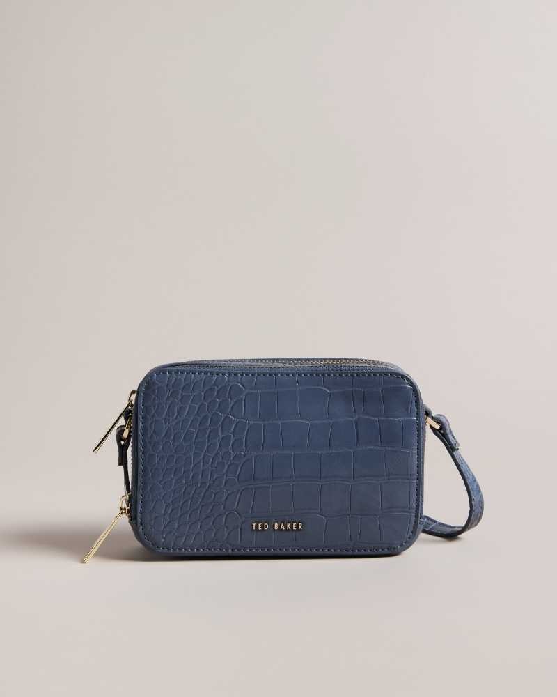 Medium Blue Ted Baker Stina Croc Effect Camera Bag | US0001337