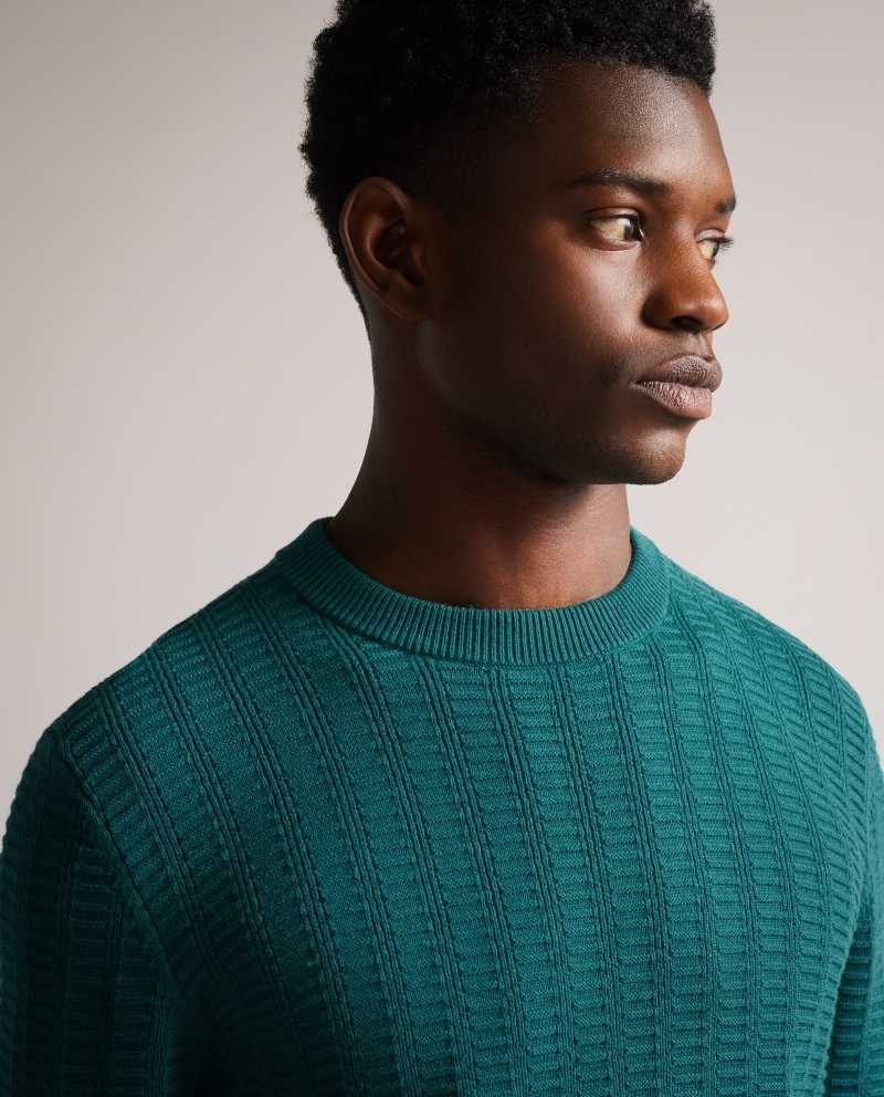 Medium Green Ted Baker Crannog Long Sleeve Textured Jumper | US0000315