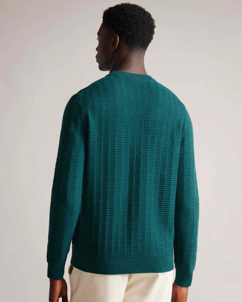 Medium Green Ted Baker Crannog Long Sleeve Textured Jumper | US0000315