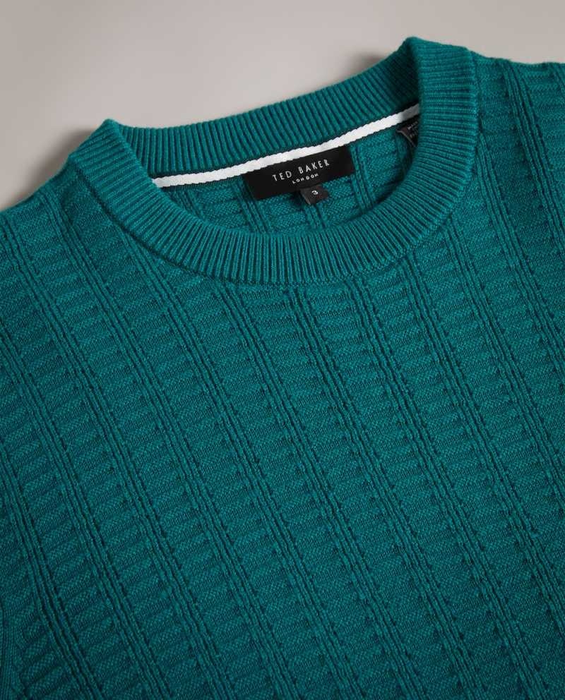 Medium Green Ted Baker Crannog Long Sleeve Textured Jumper | US0000315