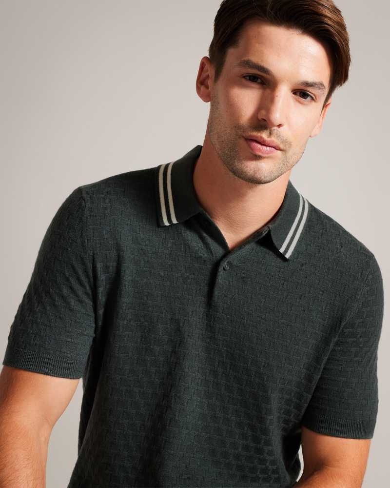 Medium Green Ted Baker Mahana Short Sleeve Regular T Stitched Polo Shirt | US0000550