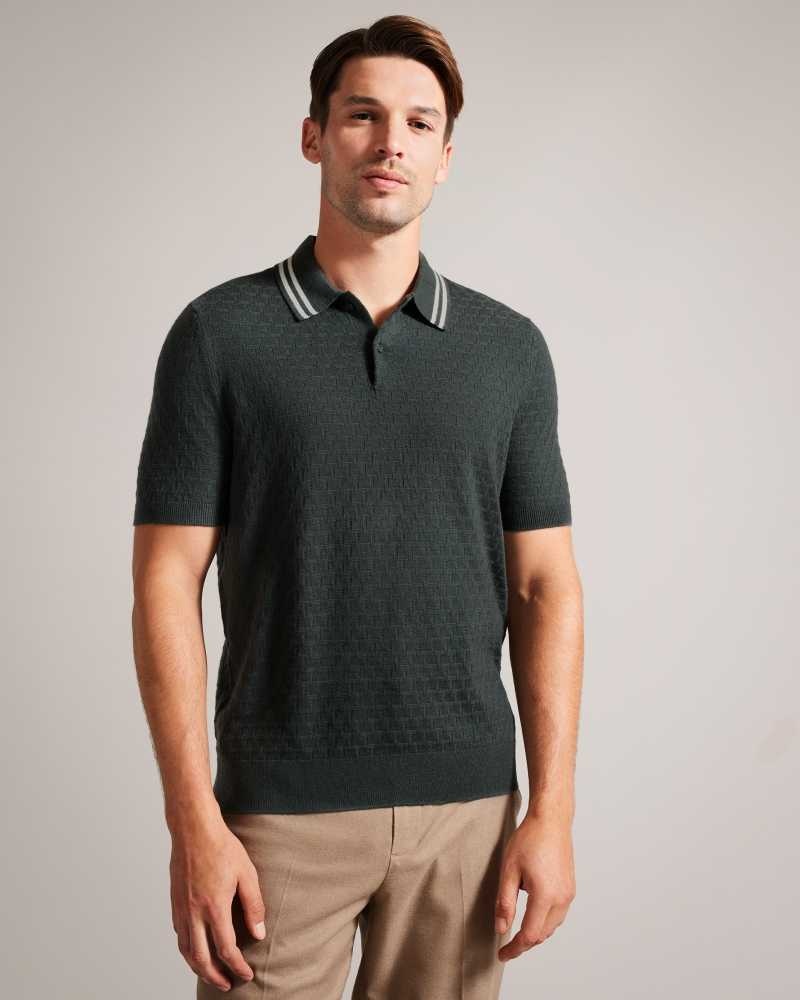 Medium Green Ted Baker Mahana Short Sleeve Regular T Stitched Polo Shirt | US0000550