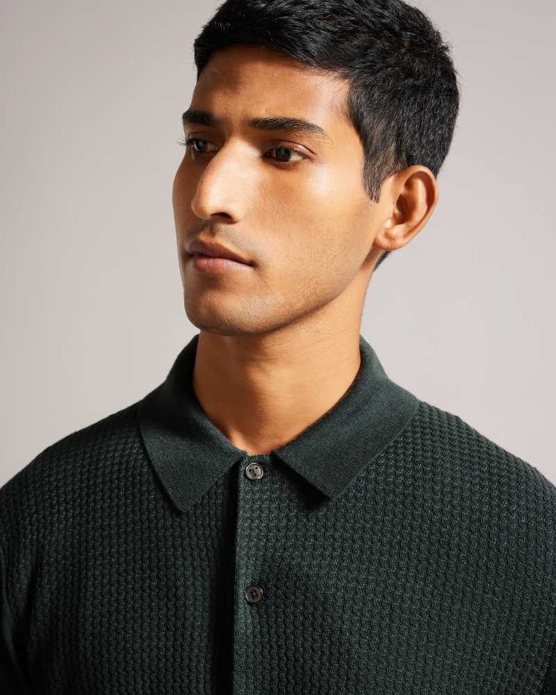 Medium Green Ted Baker Oidar Long Sleeve Textured Shirt | US0000342