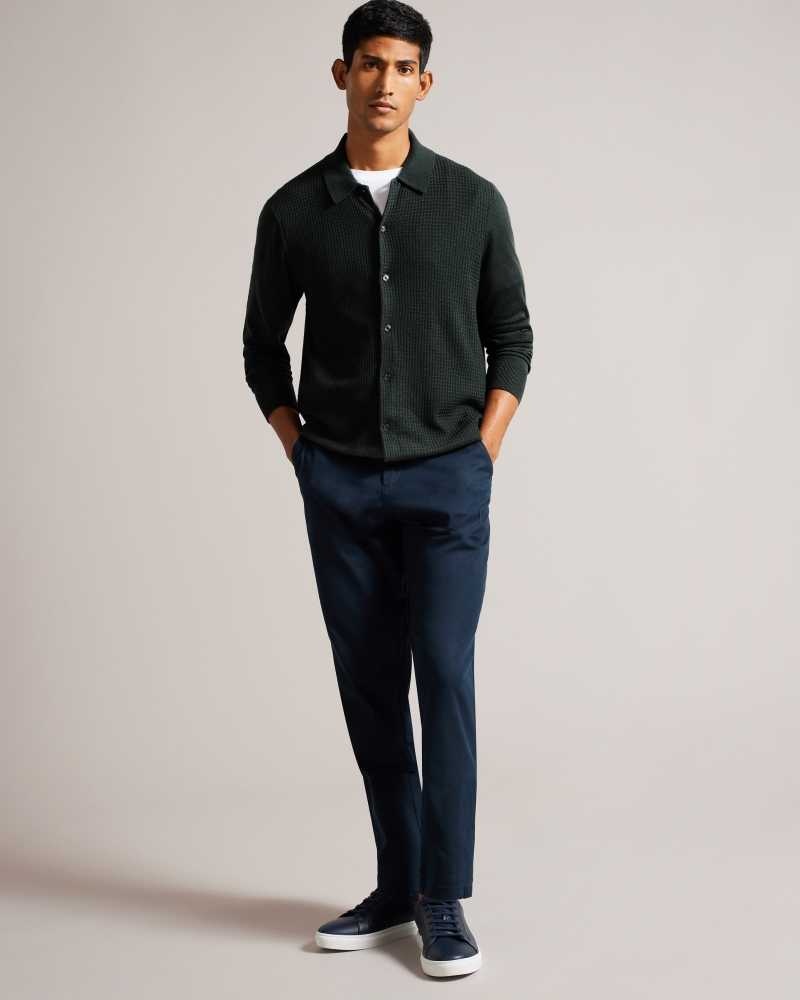 Medium Green Ted Baker Oidar Long Sleeve Textured Shirt | US0000342