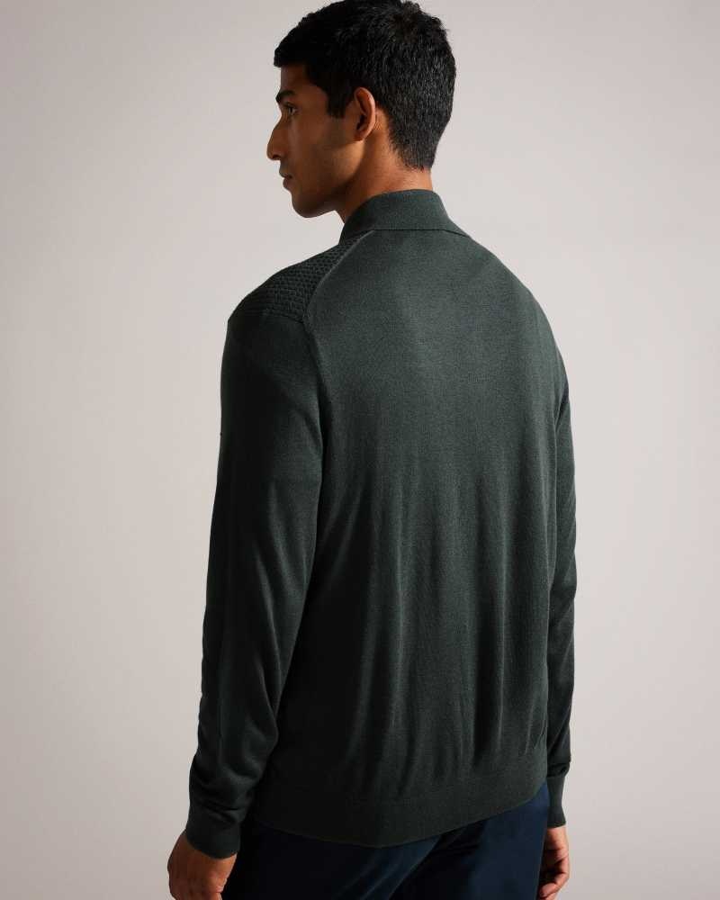 Medium Green Ted Baker Oidar Long Sleeve Textured Shirt | US0000342