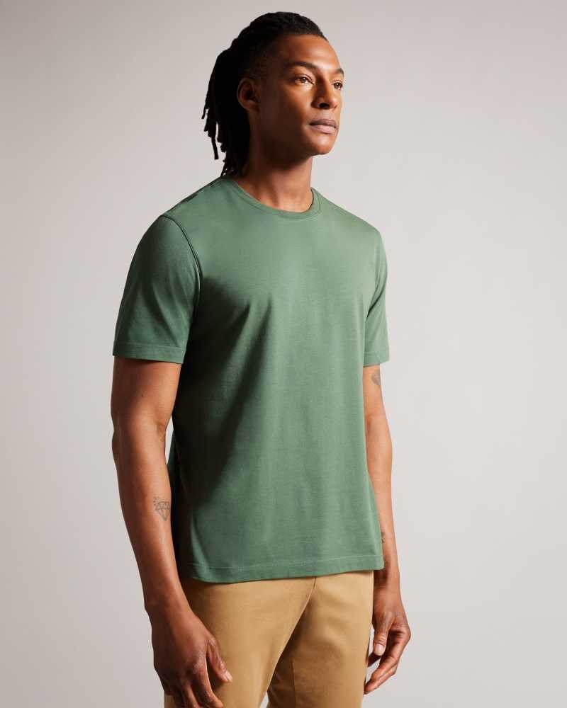 Medium Green Ted Baker Tywinn Short Sleeve Regular Fit Plain T-shirt | US0000918