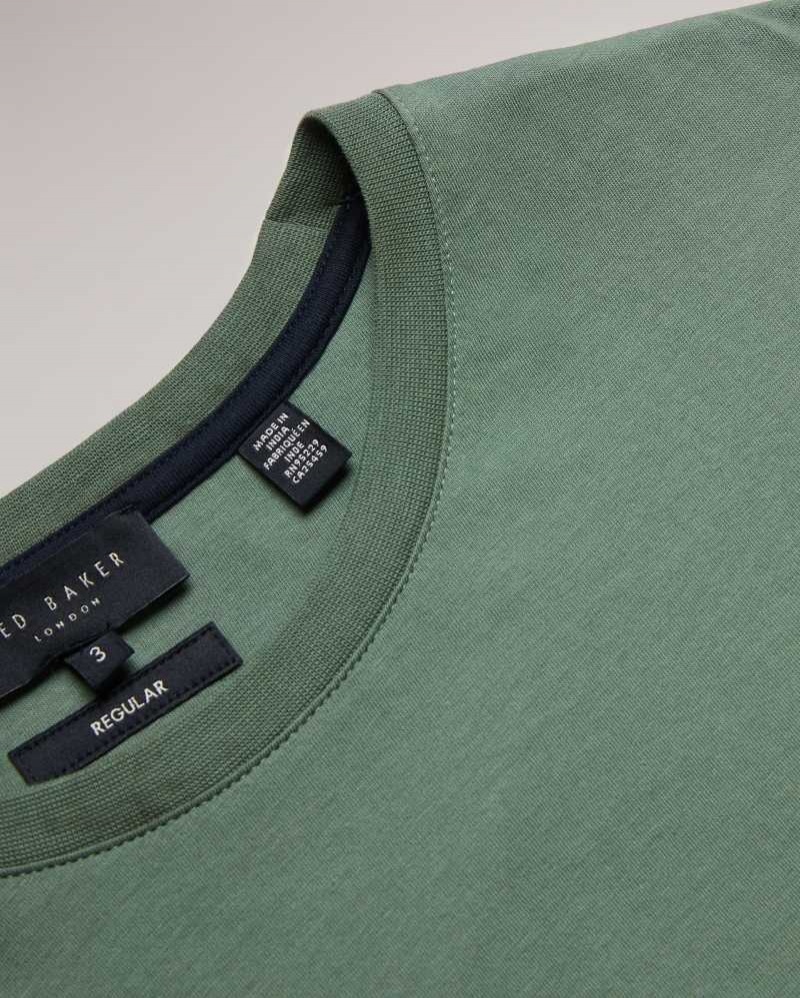 Medium Green Ted Baker Tywinn Short Sleeve Regular Fit Plain T-shirt | US0000918