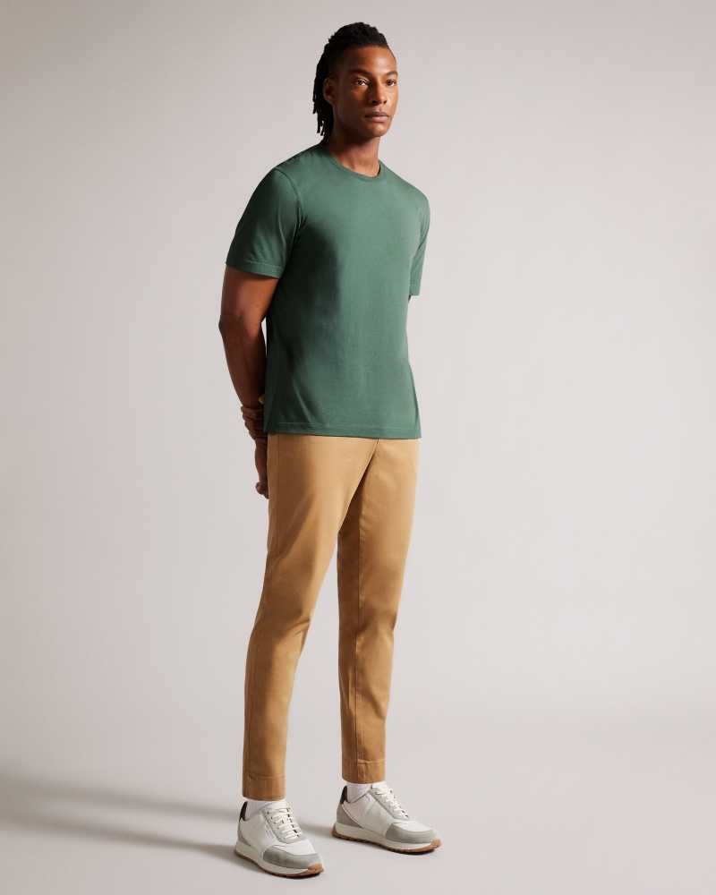 Medium Green Ted Baker Tywinn Short Sleeve Regular Fit Plain T-shirt | US0000918