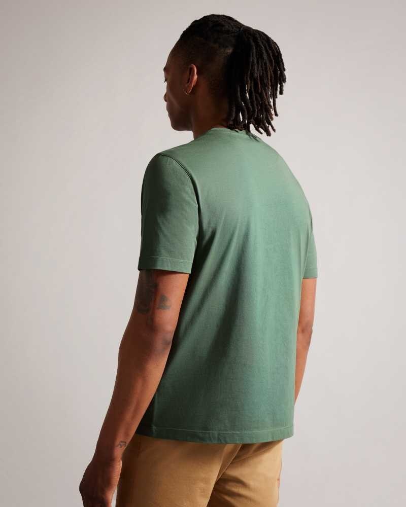 Medium Green Ted Baker Tywinn Short Sleeve Regular Fit Plain T-shirt | US0000918