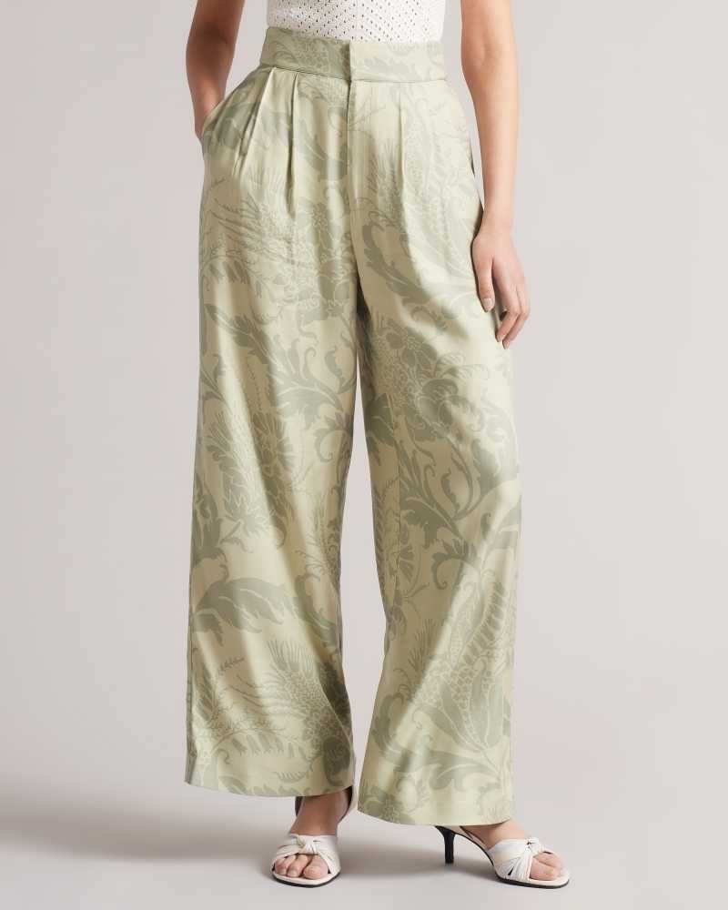 Medium Green Ted Baker Wyntir Tailored Wide Leg Trousers | US0000725