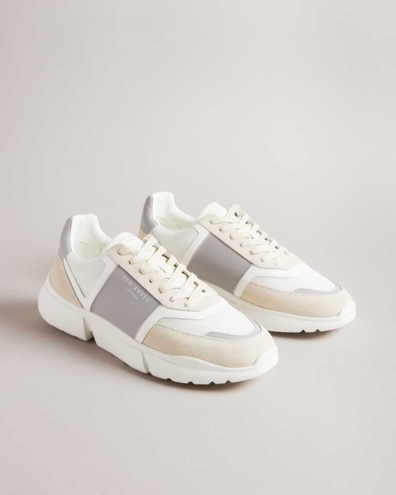 Medium Grey Ted Baker Cecylem Mixed Leather Chunky Sneakers | US0002187