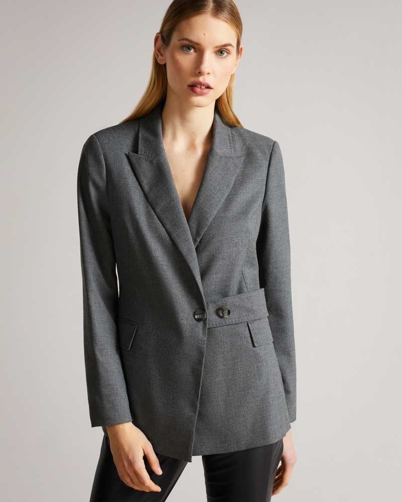 Medium Grey Ted Baker Joanni Peak Lapel Blazer With Waist Tab | US0000779