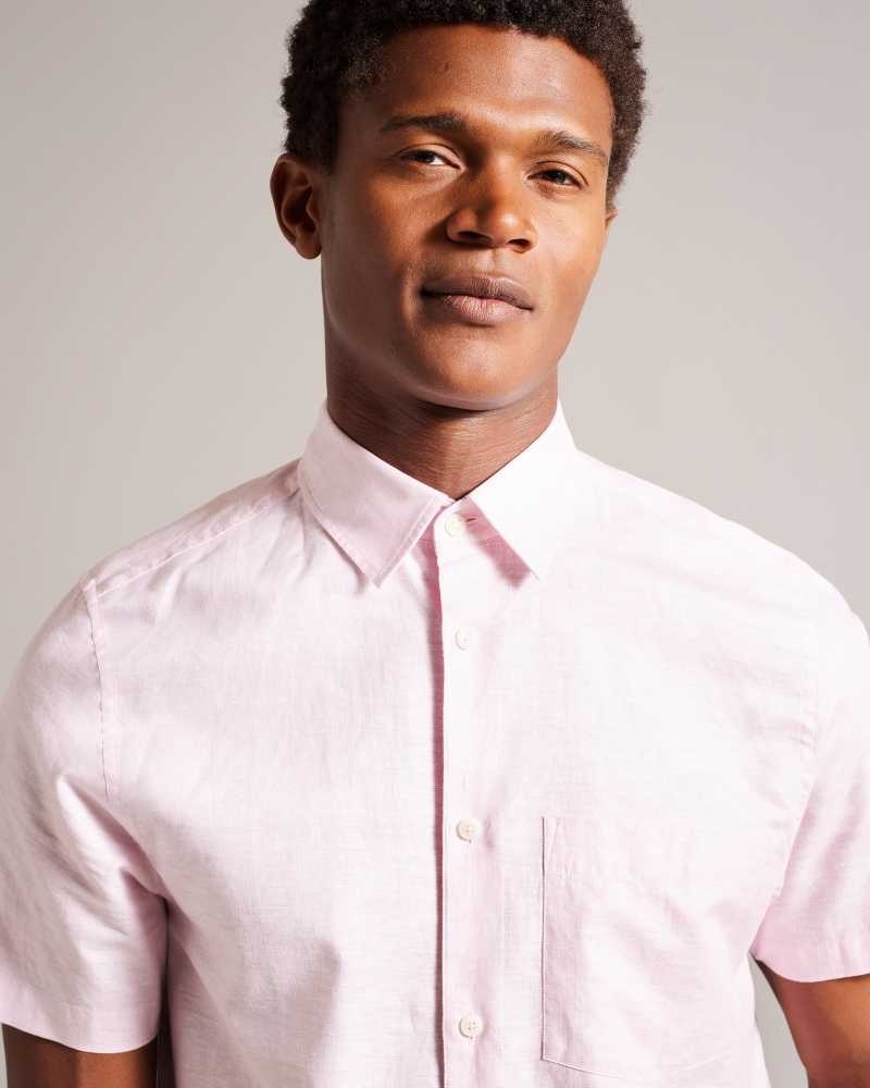 Medium Pink Ted Baker Kingfrd Short Sleeve Linen Shirt | US0000619