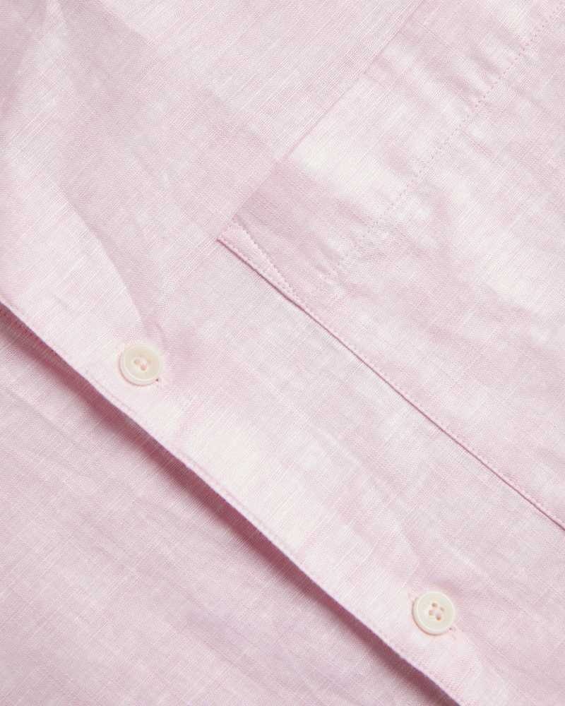 Medium Pink Ted Baker Kingfrd Short Sleeve Linen Shirt | US0000619