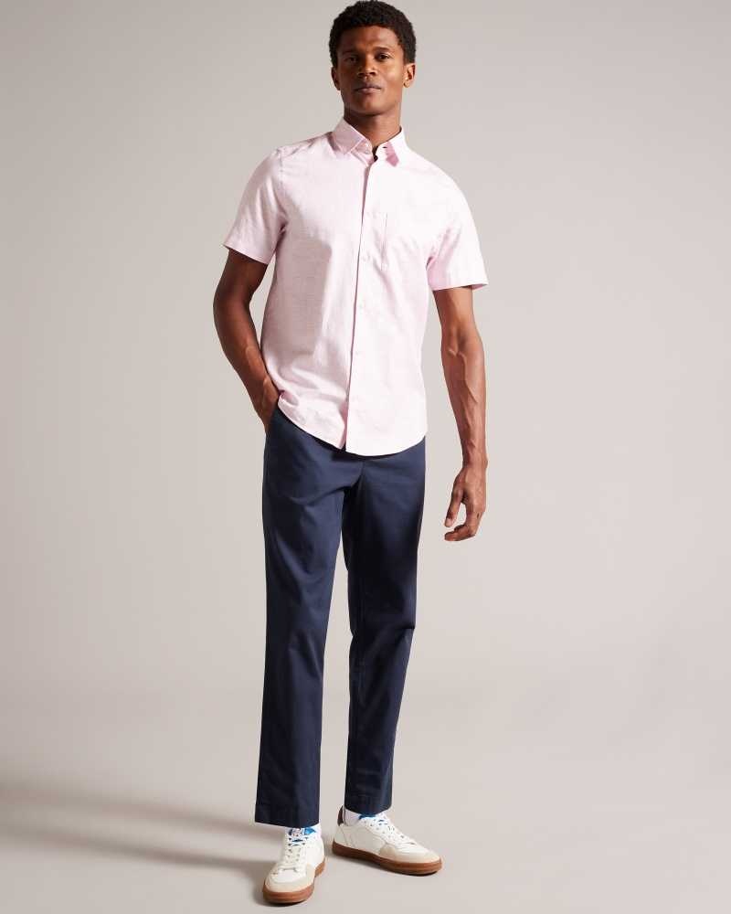 Medium Pink Ted Baker Kingfrd Short Sleeve Linen Shirt | US0000619