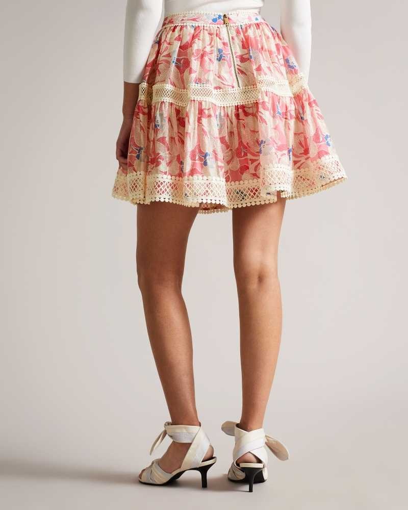 Medium Pink Ted Baker Tabita Full Mini Skirt with Lace Tape | US0000710