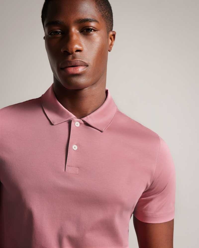 Medium Pink Ted Baker Zeiter Short Sleeve Slim Fit Polo Shirt | US0000494