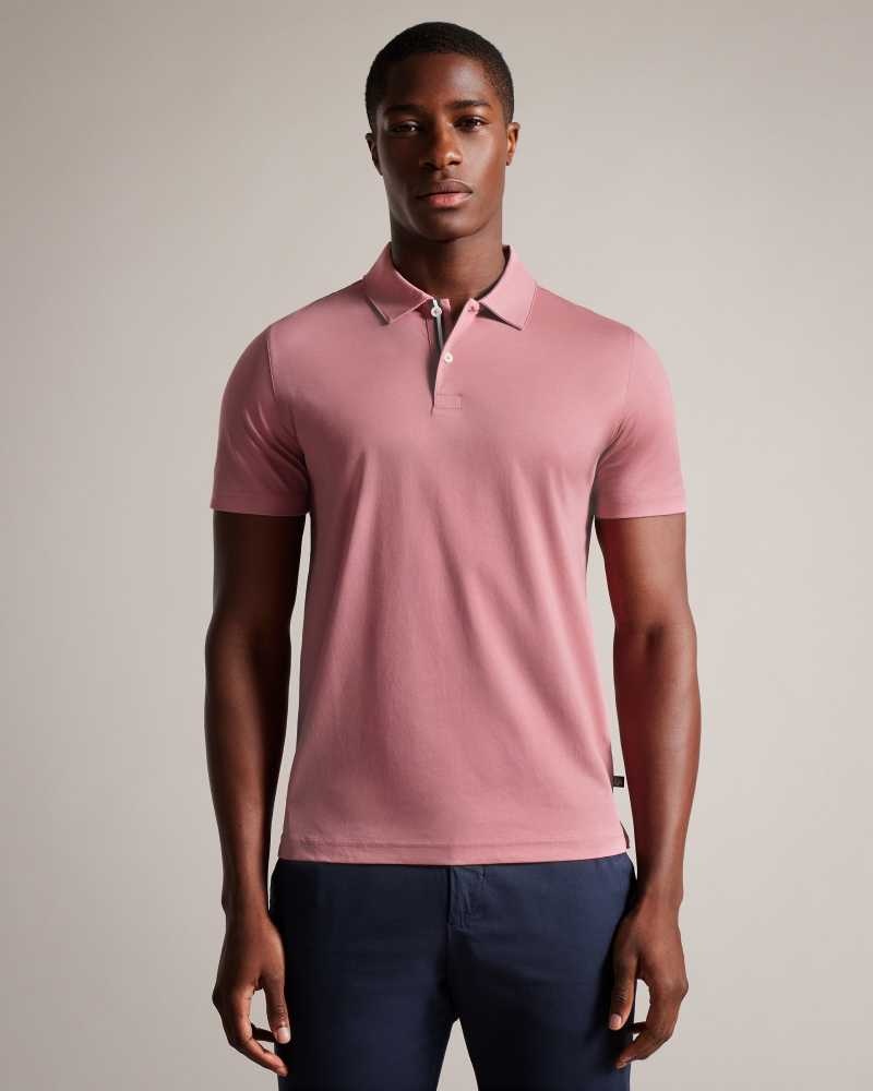 Medium Pink Ted Baker Zeiter Short Sleeve Slim Fit Polo Shirt | US0000494