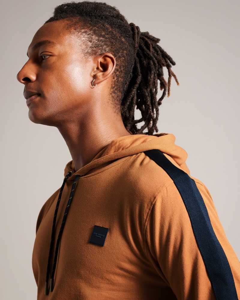 Mustard Ted Baker Warbr Cotton Hoodie With Contrast Stripe | US0000802