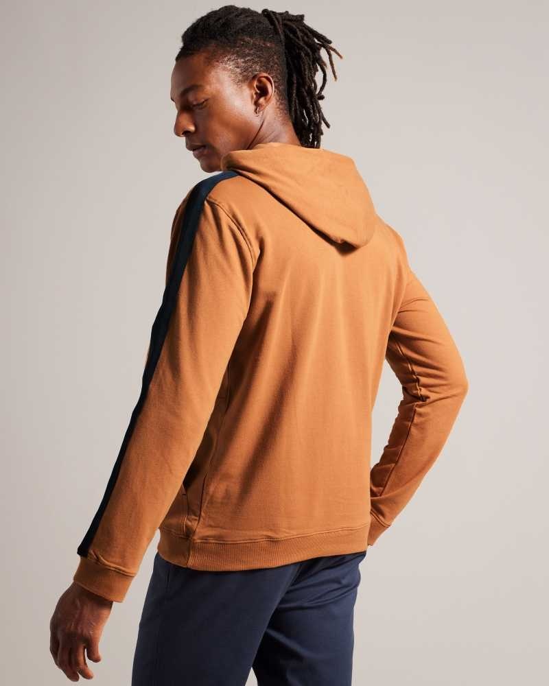 Mustard Ted Baker Warbr Cotton Hoodie With Contrast Stripe | US0000802