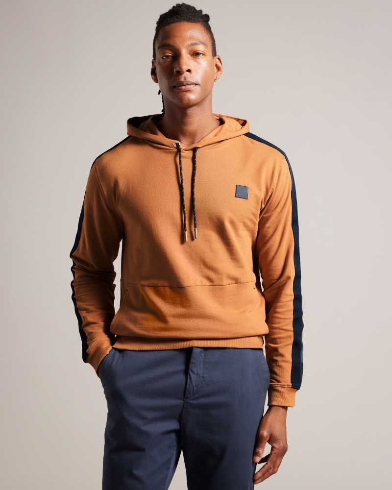 Mustard Ted Baker Warbr Cotton Hoodie With Contrast Stripe | US0000802