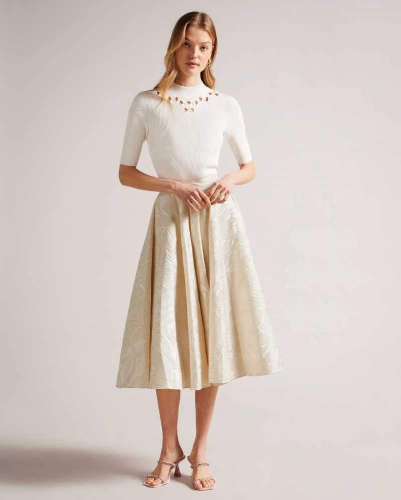 Natural Ted Baker Alannas Jacquard Paisley Full Skirt | US0000716