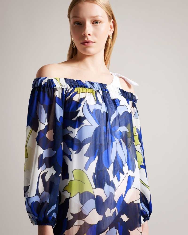 Natural Ted Baker Avinnn Floral Off The Shoulder Maxi Cover Up | US0000813