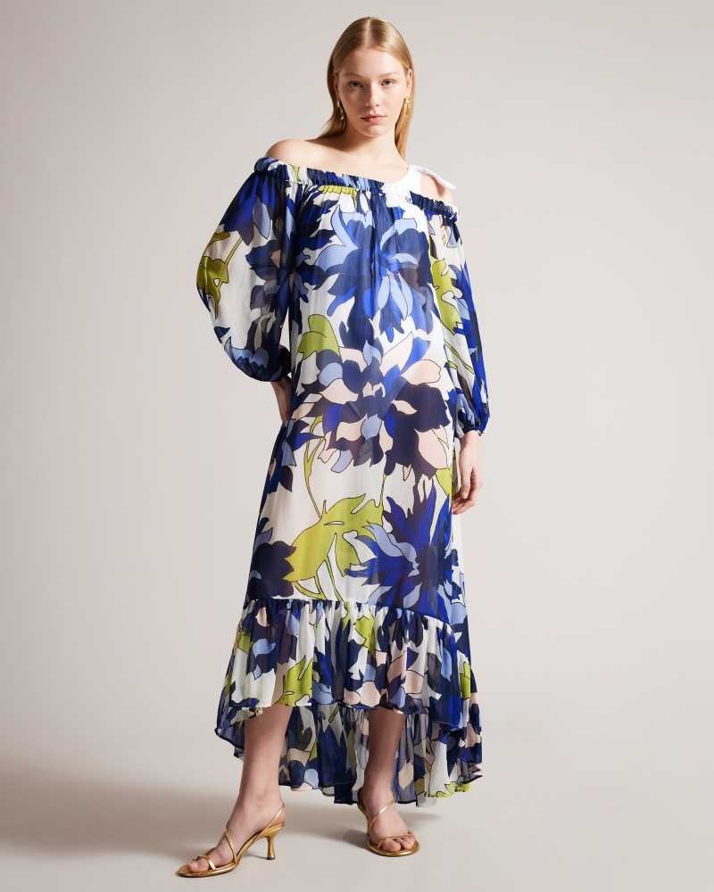 Natural Ted Baker Avinnn Floral Off The Shoulder Maxi Cover Up | US0000813