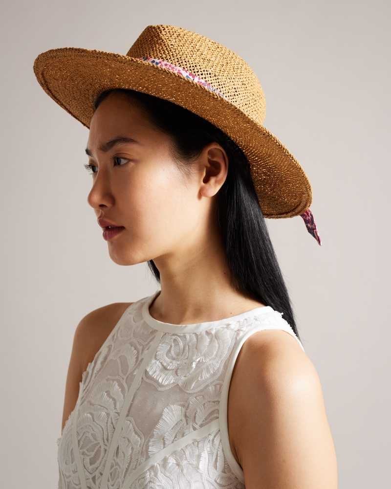 Natural Ted Baker Clairi Floral Bow Straw Hat Hats | US0001716