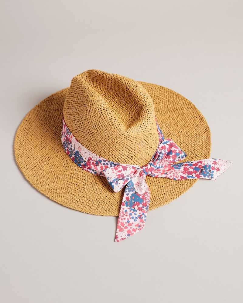 Natural Ted Baker Clairi Floral Bow Straw Hat Hats | US0001716