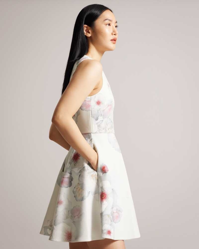 Natural Ted Baker Emleey V-Neck Printed Skater Dresses | US0000027