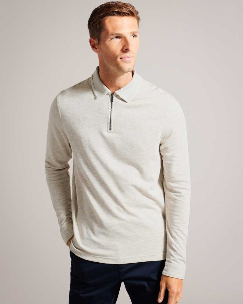 Natural Ted Baker Karpol Long Sleeve Modal Polo Shirt | US0000514