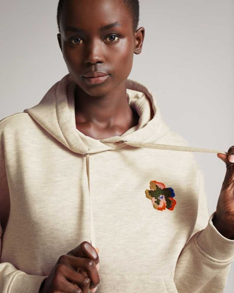 Natural Ted Baker Karrlaa Hoodie With Flower Patch | US0000980