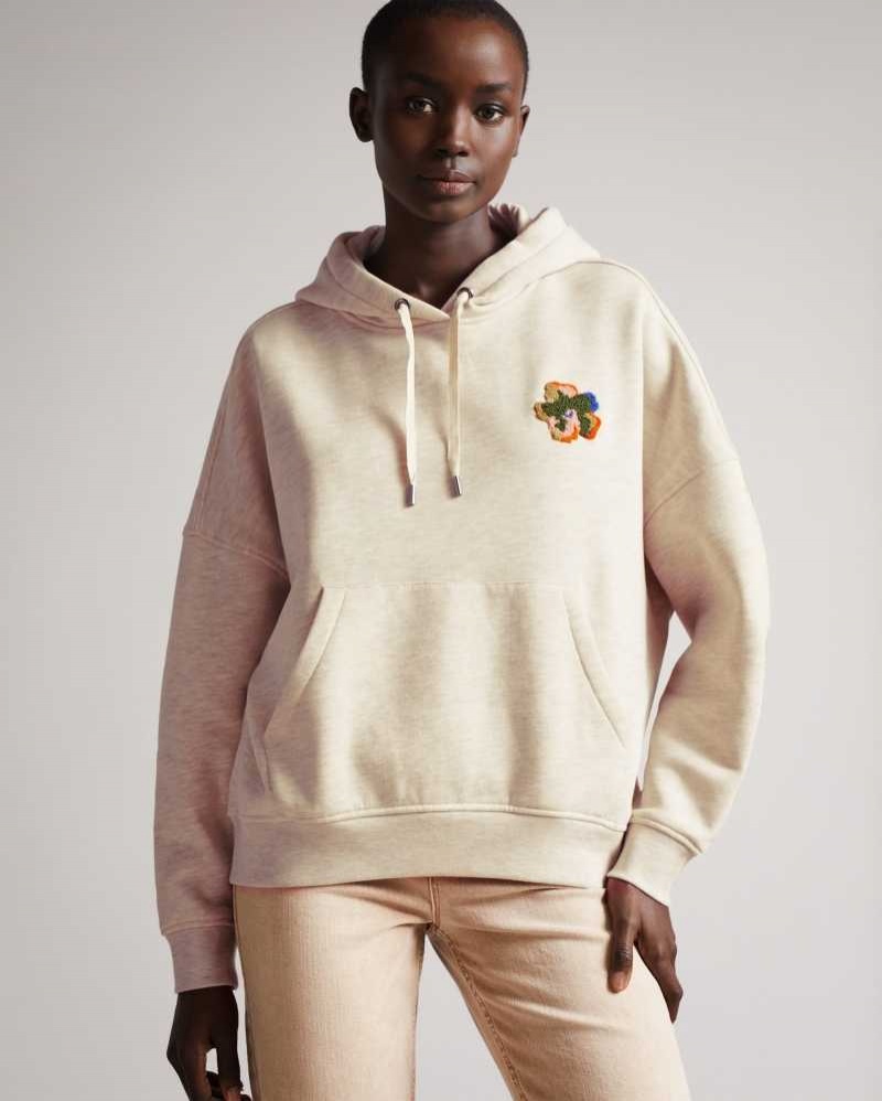 Natural Ted Baker Karrlaa Hoodie With Flower Patch | US0000980