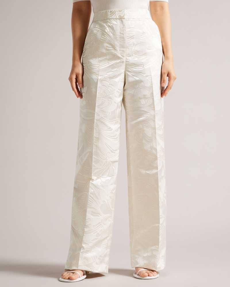 Natural Ted Baker Majiat Wide Leg Jacquard Trousers | US0001134