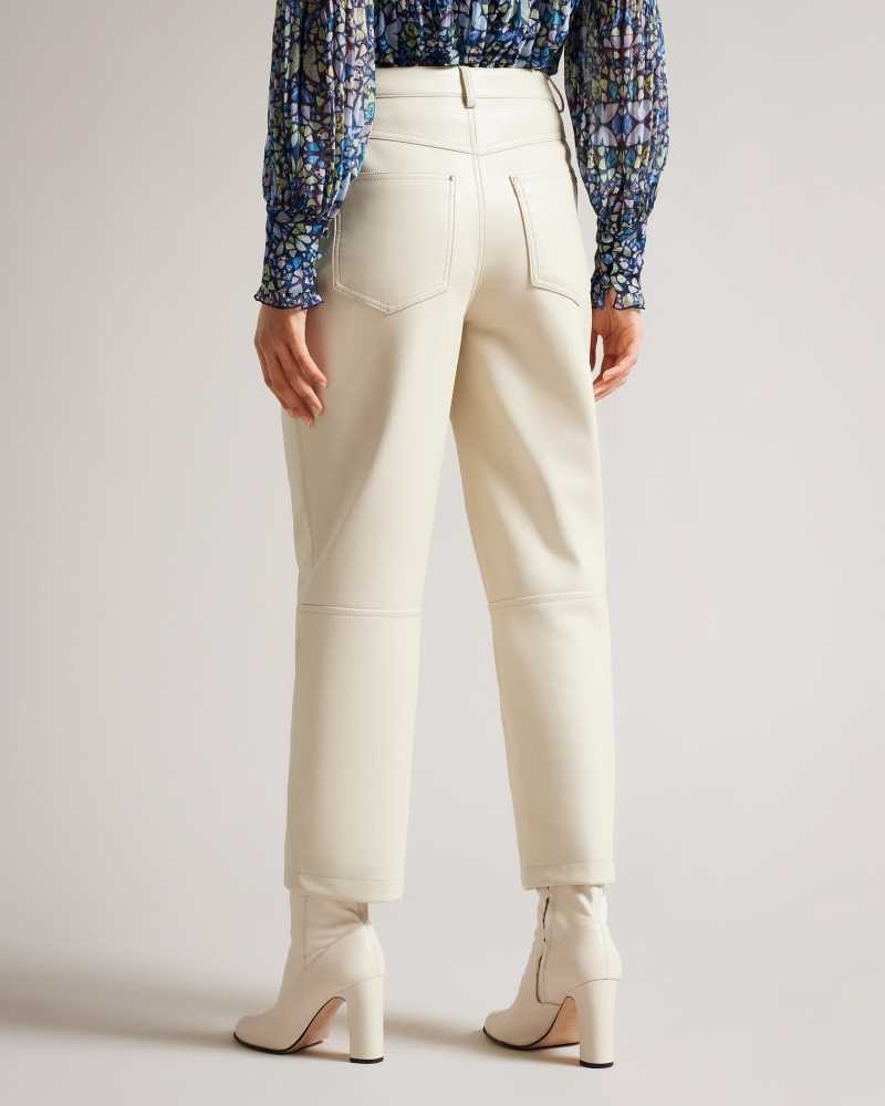 Natural Ted Baker Plaider Straight Leg Faux Leather Trousers | US0001108