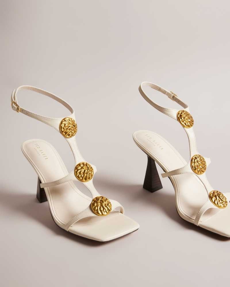 Natural Ted Baker Tayalin Textured Coin Heeled Sandals | US0002120