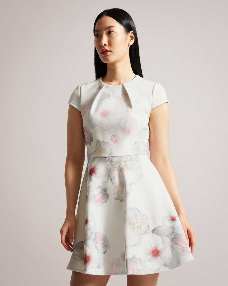 Natural Ted Baker Trinia Floral Print Skater Dresses | US0000056