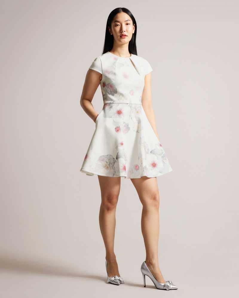 Natural Ted Baker Trinia Floral Print Skater Dresses | US0000056