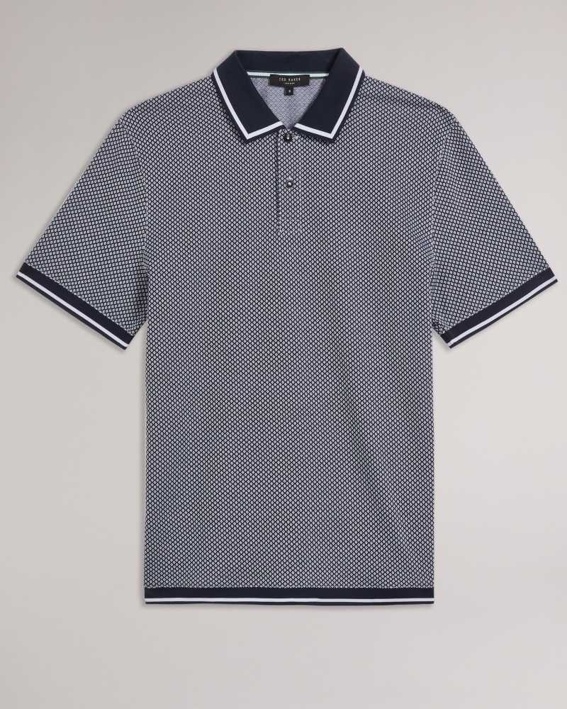 Navy Ted Baker Affric Short Sleeve Regular Geo Textured Polo Shirt | US0000499