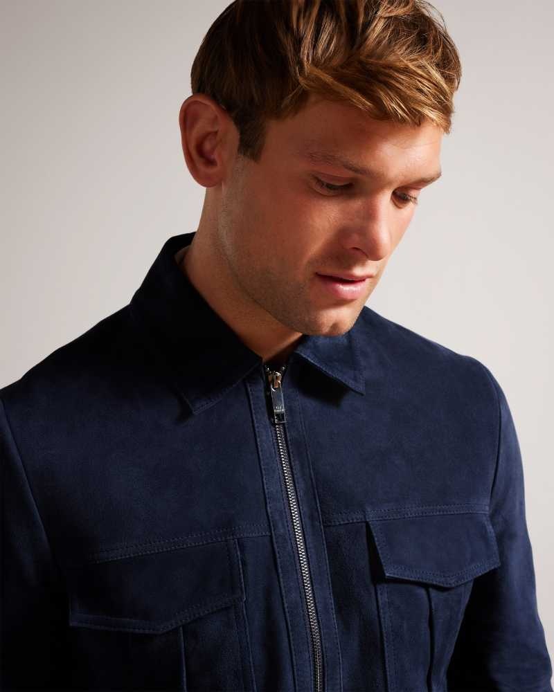 Navy Ted Baker Amped Suede Jacket Jackets | US0000284