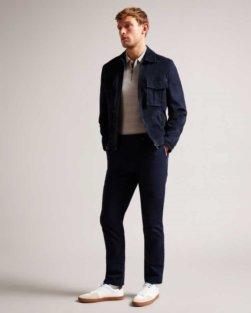 Navy Ted Baker Amped Suede Jacket Jackets | US0000284