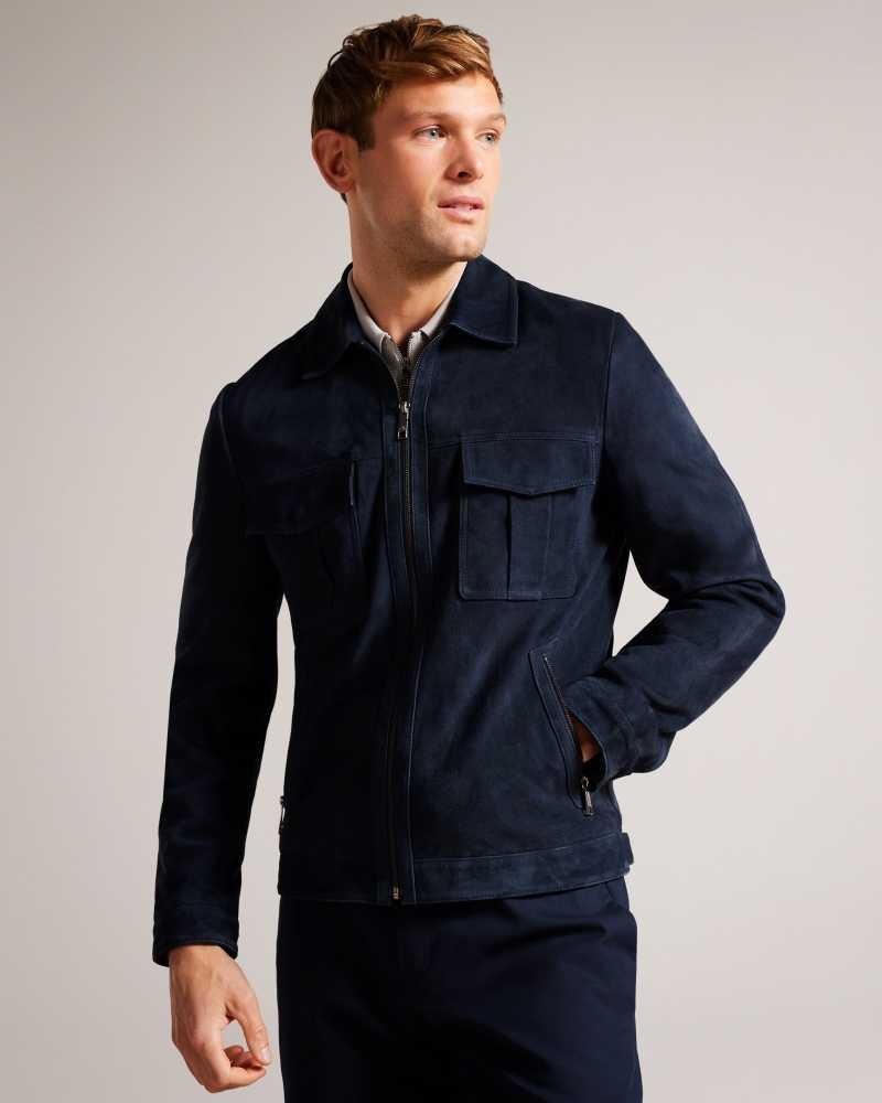 Navy Ted Baker Amped Suede Jacket Jackets | US0000284