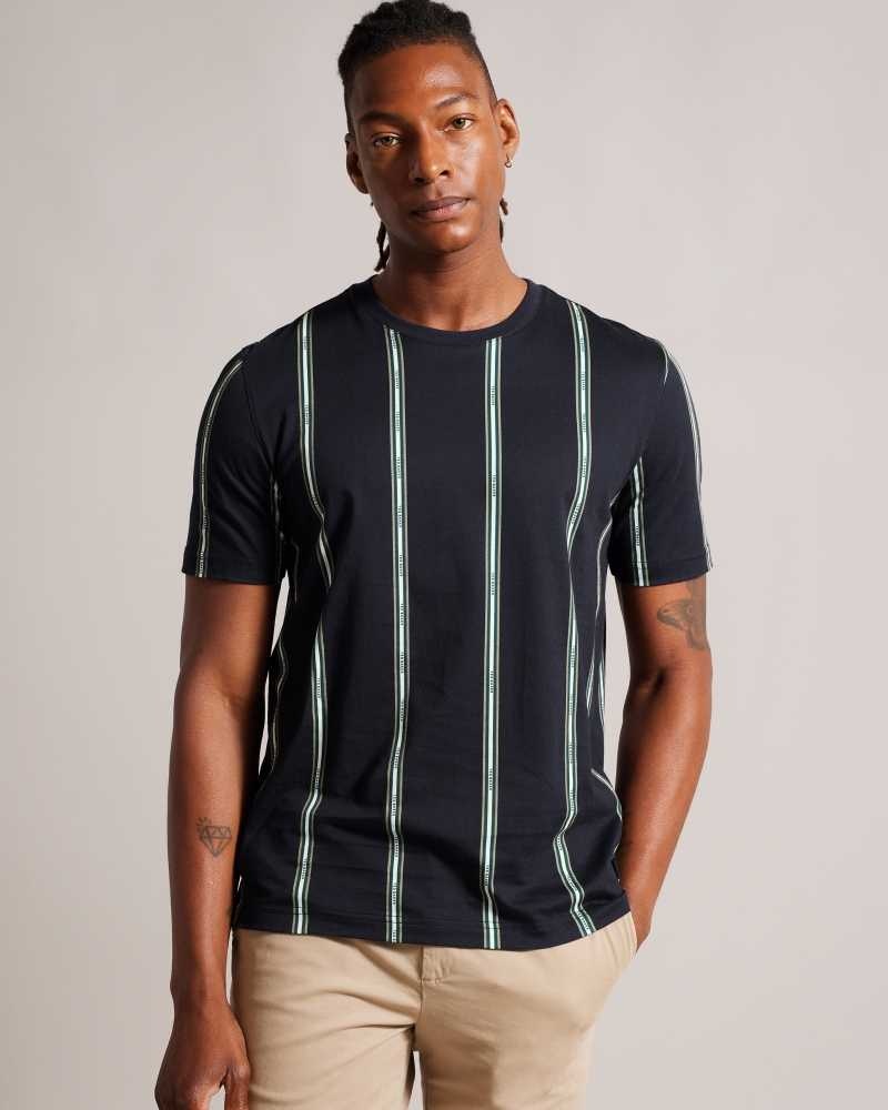 Navy Ted Baker Amson Short Sleeve Striped T-Shirt | US0000903