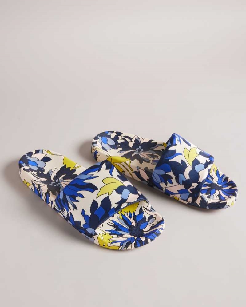 Navy Ted Baker Anniti Floral Print Sliders | US0002157