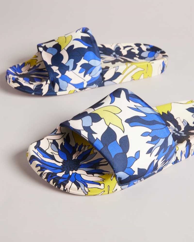 Navy Ted Baker Anniti Floral Print Sliders | US0002157