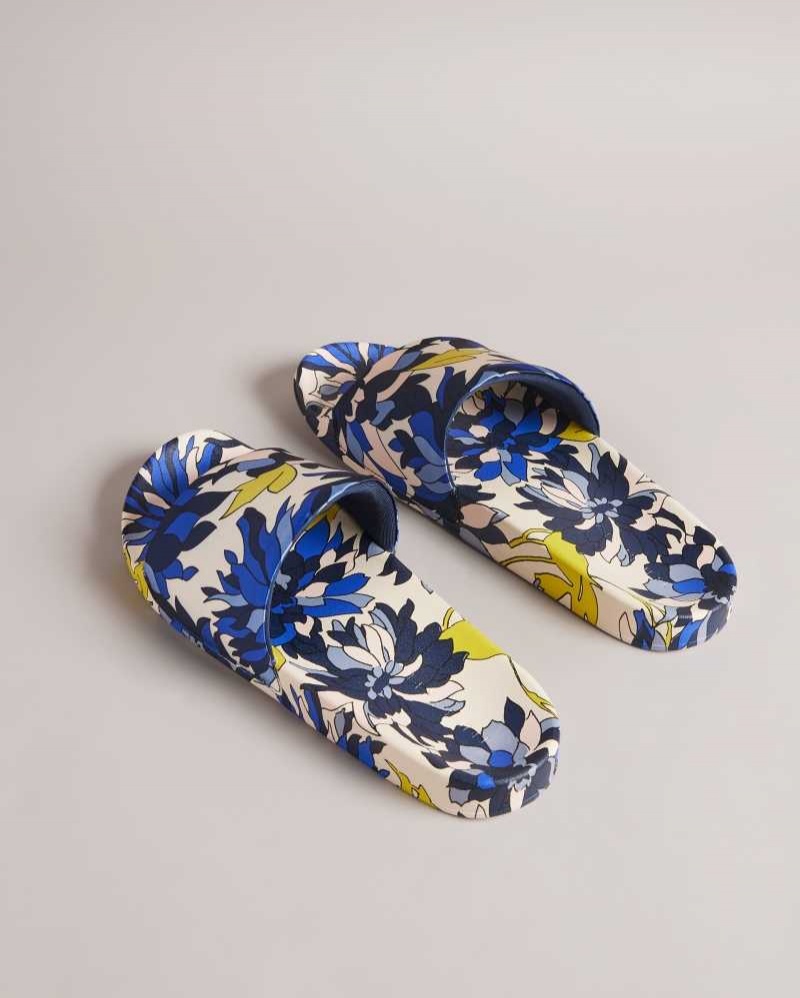 Navy Ted Baker Anniti Floral Print Sliders | US0002157